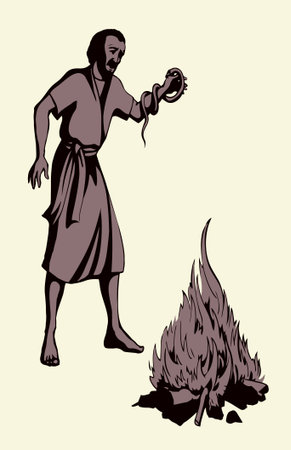 Black line drawn old age punish hit Jew prayer look kill evil crawl head teeth bit arm play fight die white sea. Israel jewish guy travel retro prophet Moses pray god faith story art sign icon sketchのイラスト素材