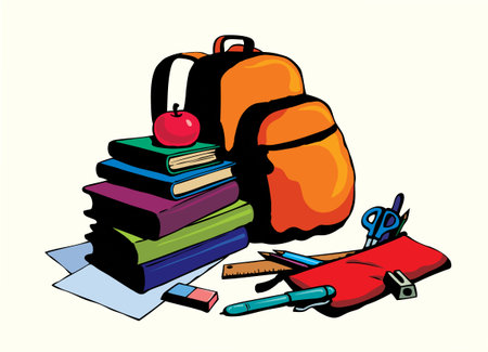 Closeup old diary note ruler page set retro kid pupil food sack data art Line ink hand drawn literary work pile group heap logo sign icon white vintag paper table desk text space still life ad conceptのイラスト素材