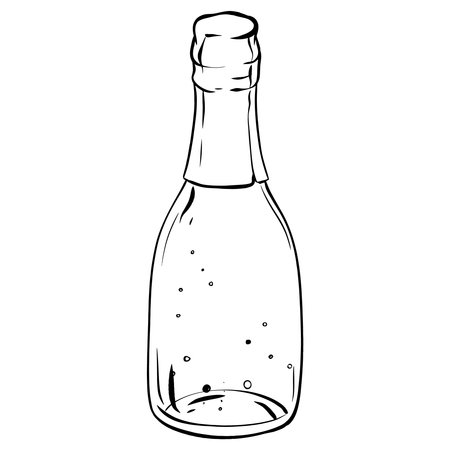a black and white drawing of an empty bottle of champagneのイラスト素材