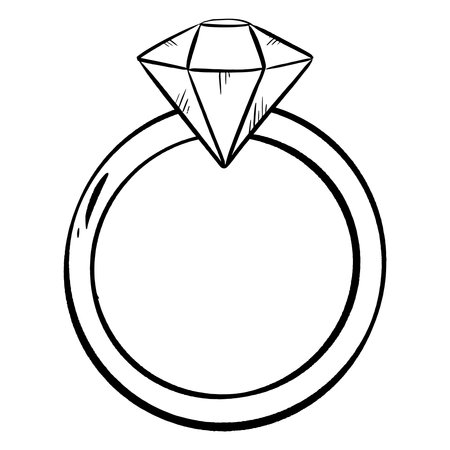 a black and white drawing of a ring with a diamond in itのイラスト素材