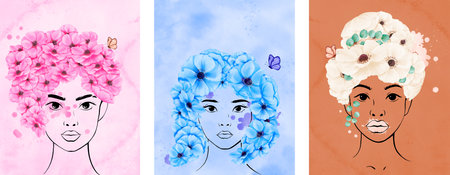 a collection of posters portraying the diversity and beauty of women. Each poster showcases hair...