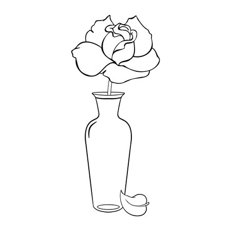 A beautifully elegant outline drawing of a rose in a vase that captures stylish creativityのイラスト素材