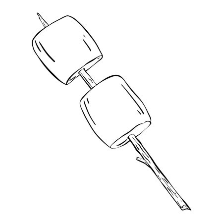 Toasted Marshmallows on a Stick for Delicious Smores with Family and Friends Around the Fire. Vector sketch illustration. Food. Tourismのイラスト素材
