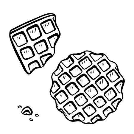 Indulge in Delicious Waffle Pieces Perfectly Crafted for Both Desserts and Snacks. Vector sketch illustration.のイラスト素材
