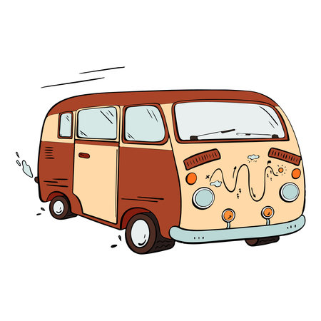 A Retro and Vintage Van Illustration Perfect for Capturing Travel and Adventurous Moments. Vector sketch illustration. Tourismのイラスト素材
