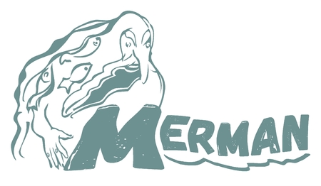 Vector image sea inhabitant, fairy-tale creature old merman with fish in hairのイラスト素材