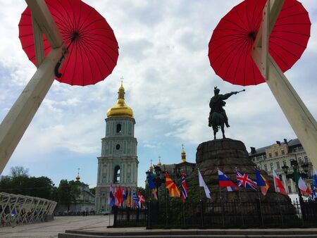 Alley of colorful umbrellas on the squareのeditorial素材
