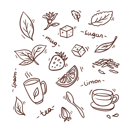 set tea cup sketch design hand draw backgroundのイラスト素材