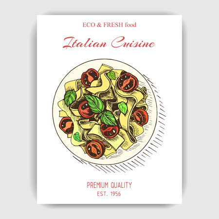 Vector illustration sketch - pasta. Card menu italian restaurant. Banner italan cuisine.のイラスト素材