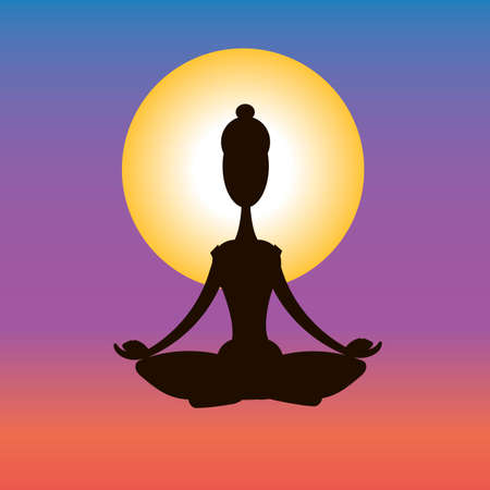 Image of a pose in yoga. Yoga at dawn. Vector illustration.のイラスト素材