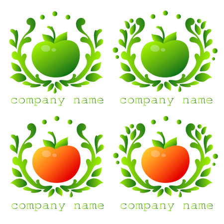 Emblem with tomatoes and apples. Set. Vector illustration.のイラスト素材