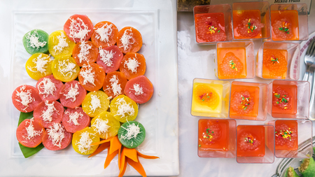 malay food kuih or kueh served in buffetの写真素材