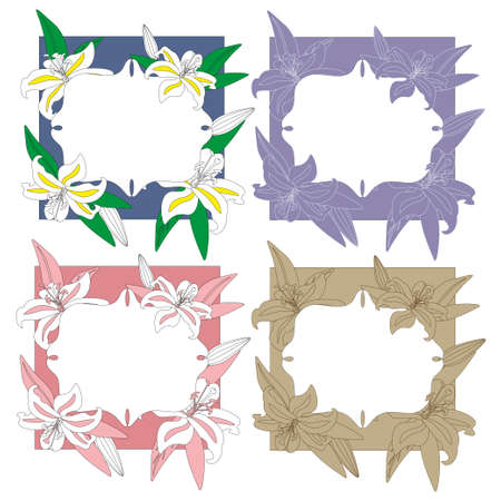 Color square frames with lily flowers elementsのイラスト素材