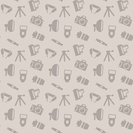 Seamless pattern with photo equipment and symbols. Vector background with silhouette icons for photograph.のイラスト素材