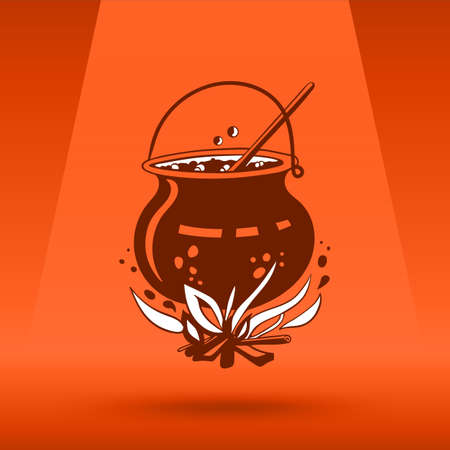 Cartoon Halloween witch's cauldron with bubbling witch's brew in itのイラスト素材