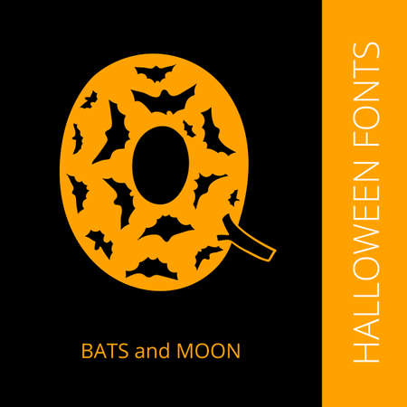 Halloween design vector font letter Q consist of bats and moon. Spooky and Magical Alphabetのイラスト素材