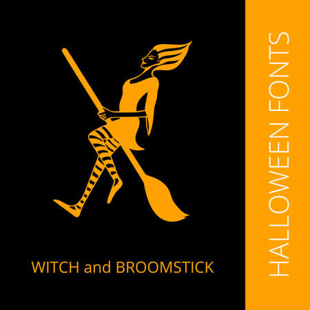 Halloween design vector font letter X consist of witch and broomstick. Spooky and Magical Alphabetのイラスト素材