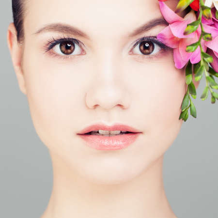Beautiful Woman with Flowers.の写真素材