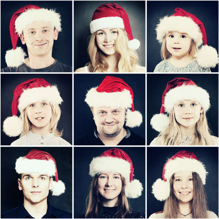 Man, Woman and Children in Santa Hat.