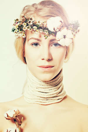Fashion blond woman with beautiful makeup and healthy hairの写真素材