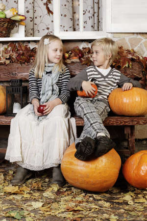Cute children, girl and boyの写真素材