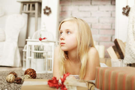 Dreaming child look upの写真素材