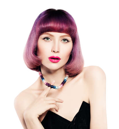 Fashion Woman with Bright Coloring Hair Isolated.の写真素材