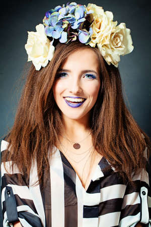 Happy Smiling Woman, Fashion Studio Portraitの写真素材