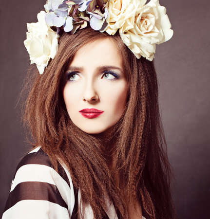 Stylish Fashion with Curly Hair, Fashion lookの写真素材