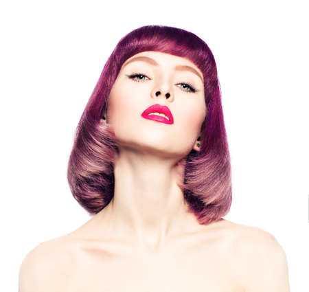 Woman with Fashion Bob Hairstyle. Coloring Hair.の写真素材