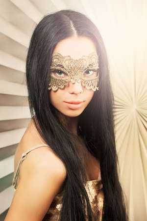 Brunette fashion model on holiday partyの写真素材