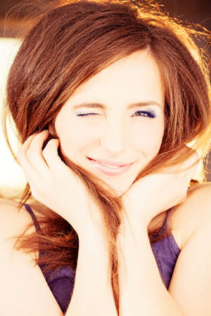 Winking Woman. Happy Smiling Fashion Modelの写真素材
