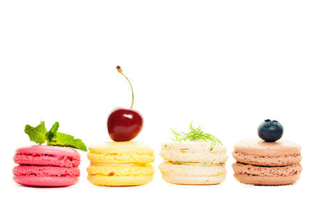 French Sweet Macaroons on White Backgroundの写真素材