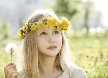 Young girl on background outdoorsの写真素材