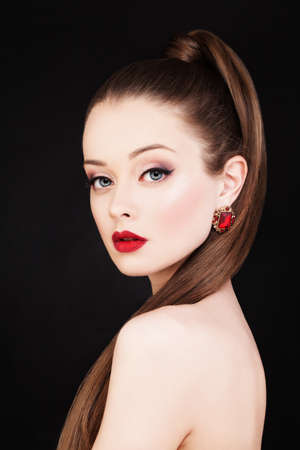 Beautiful Woman. Makeup and Long Healthy Hairstyleの写真素材
