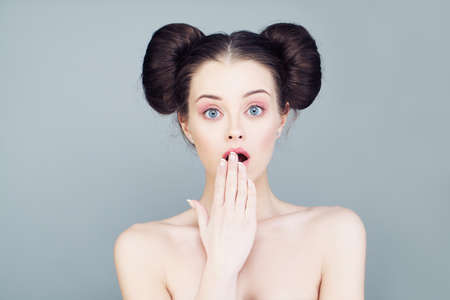 Cute Woman with Open Mouth. Surpriseの写真素材