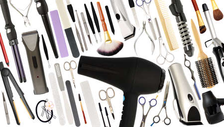 Beauty Salon and Barber shop Tools or Equipment Isolated on Whiteの写真素材