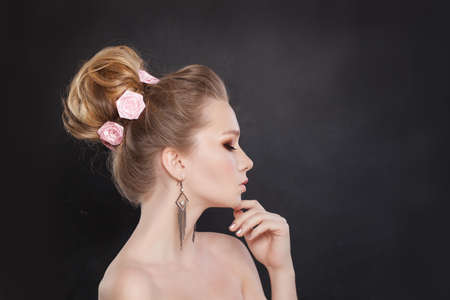 Beautiful Woman with Bridal Hairstyle. Profile