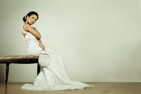 Fashion glamour bride in evening gown, beauty portraitの写真素材