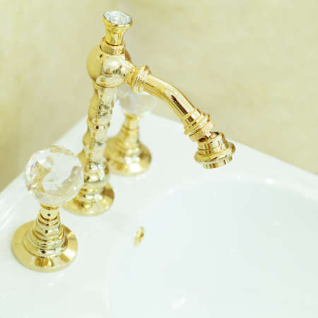 Toilet bidet faucet - bathroom furniture (shallow depth of field)の写真素材
