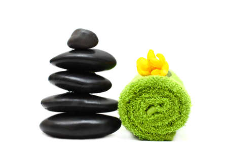 Sauna concept - stones and towelの写真素材