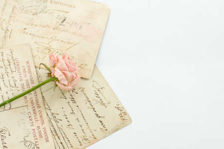 Vintage Background with Rose Flower and old Letterの写真素材
