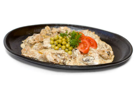Beef stroganoff isolated on whiteの写真素材