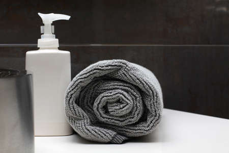 luxury bathroom interior - soap and towelの写真素材