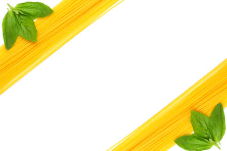 food frame with pasta and basilの写真素材