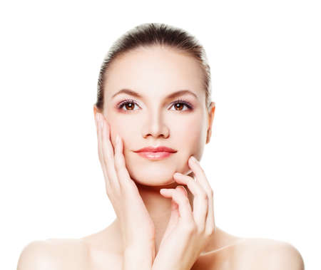Healthy Woman with Fresh Skin Isolated. Spa Beauty, Aesthetic Medicine and Treatmentの写真素材