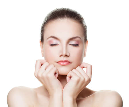 Spa Face. Healthy Woman with Clear Skin. Skincare Conceptの写真素材