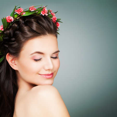 Spa Woman with Healthy Fresh Skin. Spa Beauty, Facial Treatment and Cosmetology Conceptの写真素材