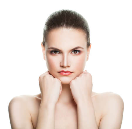 Confidence Woman Spa Model Isolated on White Backgroundの写真素材