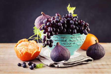 Healthy Eating. Fruit Background with Grape, Orange and Figs. Healthy Foodの写真素材